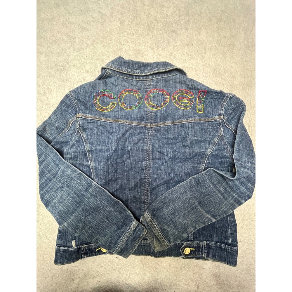 COOGI Womens Small Denim Jacket‎ Blue Embroidered Logo Retro Streetwear